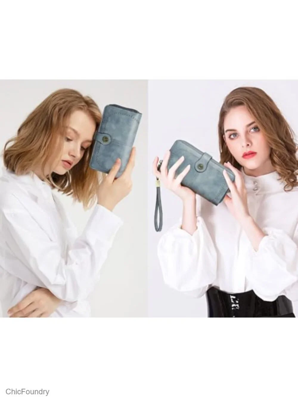 Women's Large Capacity RFID Blocking Vegan Leather Clutch Wallet Wristlet